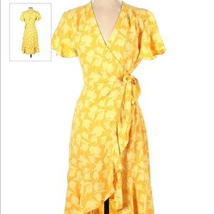 Joie Yellow Floral ruffle wrap dress